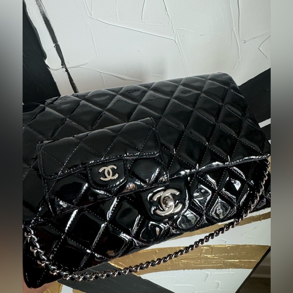 Chanel Patent Quilted Clutch with Chain in Black - Picture 12 of 15